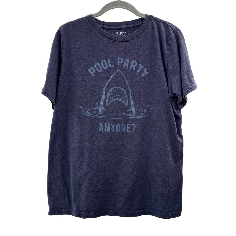 Arizona Jean Co Husky 18-20‎ Shark Graphic Tee "Pool Party Anyone?" Navy Blue